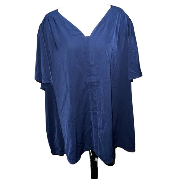 BloomChic VNeck Short Sleeve Tailored Front Blouse Sz 4XL (26) Womens Navy Blue - Picture 1 of 6